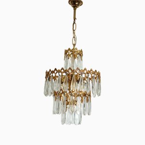 Lampadario Drop in ottone e vetro di Murano, anni '70