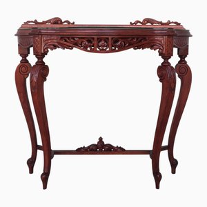 Vintage Rococo Style Italian Console Table in Mahogany with Glass Top, 1960s