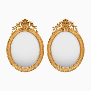 Miroirs Ovales à la Feuille d'Or, France, 19ème Siècle, Set de 2