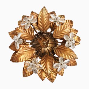 Flower-Shaped Gilt Metal Wall or Ceiling Lamp