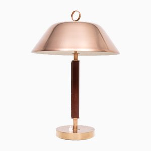 Tischlampe aus Messing & Leder von Falkenbergs Belysning, Schweden, 1960er