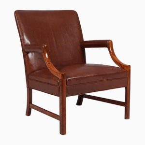Sessel aus Braunem Leder, Ole Wanscher zugeschrieben, Dänemark, 1950er