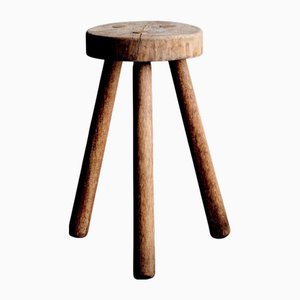 Rustic 3-Legged Oak Stool, 1950s