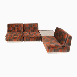 Divano modulare in velluto con tavolino da caffè di Giovanni Offredi per Saporiti, anni '70, set di 4