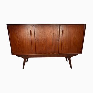 Console Murale Vintage avec Portes Coulissantes en Teck, Danemark, 1960s