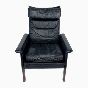 Vintag Danish High Back Black Leather Chair from CS Mobler, 1950s