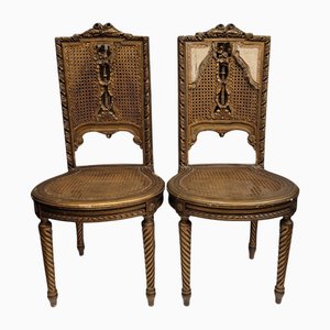 Französische Napoleon III Stühle aus geschnitztem und vergoldetem Holz