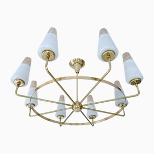 Lustre Vintage en Verre et Laiton, Italie, 1950s