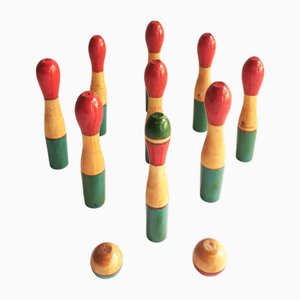 Vintage Kegelspiel aus Holz, 1950er, 11 Set