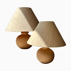 Lampes de Bureau Style Méditerranéen en Terre Cuite avec Abat-jours en Soie Sauvage, Italie, 1970s, Set de 2