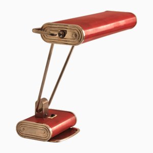 Lámpara de mesa francesa Art Déco de cromo rojo de Eileen Gray para Jumo, años 40