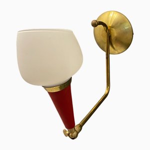 Verstellbare Vintage Wandleuchten aus Messing & Rot,1950er, 2er Set