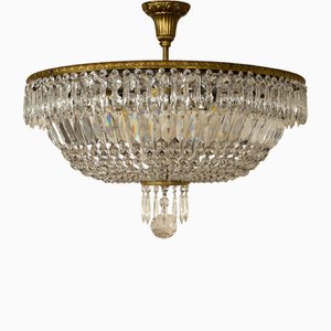 Vintage Deckenlampe im Empire-Stil mit hängenden Kristalltropfen, 1950er