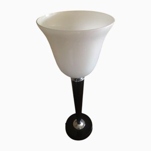 Lampe de Bureau Art Déco en Bois Laqué Noir et Blanc de Mazda