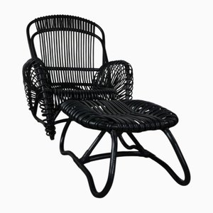 Rattan Armchair with Ottoman, Set of 2