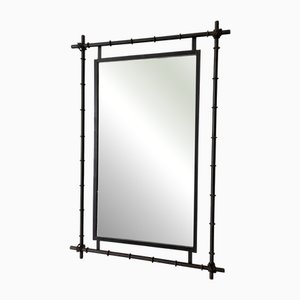 Large Steel Wall Mirror with Faux Bamboo Detail and Double Frame, 1970s