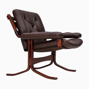 Norwegian Armchair in Leather, Bentwood and Canvas by Jon Hjortdal, 1970s