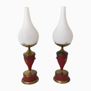 Lampes de Bureau en Laiton et Verre, Italie, 1950s, Set de 2