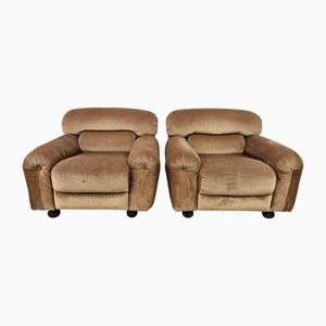 Italienische Vintage Sessel aus Hellbraunem Stoff, 1970er, 2er Set