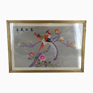 Broderie sur Soie Antique Encadrée, Chine, Début du 20ème Siècle
