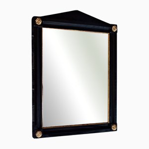 Antique Biedermeier Wall Mirror with Black Polished Cherry Wood Frame, 1820