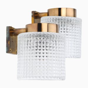 Brass and Glass Sconces by Carl Fagerlund for Orrefors, Sweden, 1960s, Set of 2