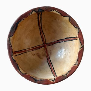 Bol Berbère Antique en Terre Cuite avec Motif de Croix Géométrique, 1890s
