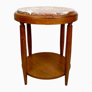 Table d'Appoint Art Déco en Chêne avec Plateau en Marbre Griotte, France, 1920s