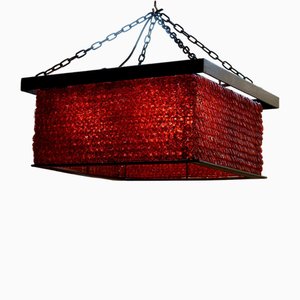 Lustre Brutaliste en Verre de Murano Rouge, Italie, 1970s