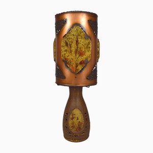 Lampe en Céramique et Cuivre Patiné avec Médaillons en Résine Fractal de Accolay Potters, 1970s