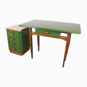 Escritorio con cajonera atribuido a Giotto Stoppino, años 60. Juego de 2