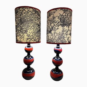 Lampes Mid-Century Space Age Bleues et Rouges Vernies Lave de Carstens Tönnieshof, 1960s, Set de 2