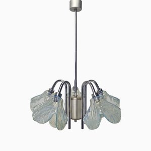 Italienische Deckenlampe mit blauen Lampenschirmen aus Muranoglas, 1970er
