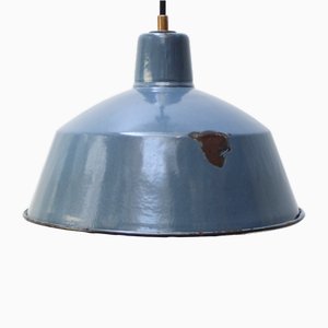 Industrielle blaue Emaillierte Vintage Fabrik Hängelampe