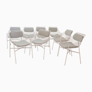 Modern Armchairs in White Lacquered Steel, Set of 8