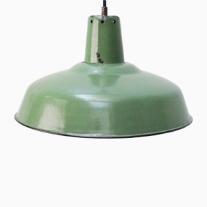 Lampada a sospensione vintage industriale smaltata verde, Francia