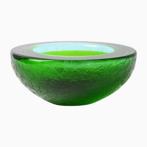 Murano Green and Blue Corroso Glass Bowl attributed to Galliano Ferro, 1960s, 1950s