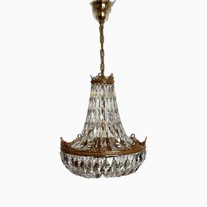Lustre à 9 Flammes en Laiton et Cristal au Plomb de Palwa, 1960s