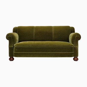 Grünes dänisches 3-Sitzer Sofa mit Beinen aus Buche, 1960er