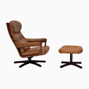 Chaise Vintage avec Ottomane par Gote Möbler, Suède, 1970s, Set de 2