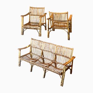 Dal Vera Sofa & Sessel aus Bambus & Rattan, 1970, 3er Set