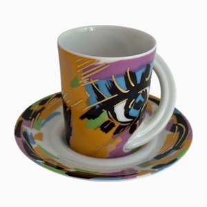 Tazza da caffè nr. 37 con piattino di Michael Miklas per Rosenthal Studio-Linie, anni '90, set di 2