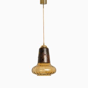 Kupfer Glas Hängelampe von Raak, 1960