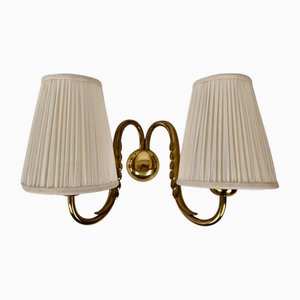 Wandlampe aus Messing mit Seidenschirm, Josef Frank zugeschrieben, Österreich, 1930er