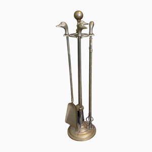 Outils de Cheminée en Laiton avec Canards, 1920s, Set de 5