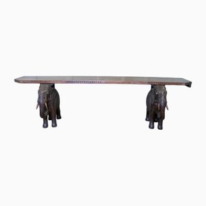 Banc d'Entrée ou Siège de Fenêtre avec Éléphants Sculptés, 1900s
