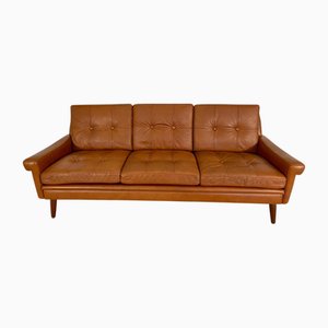 Vintage Danish Cognac Three-Person Sofa by Svend Skipper, 1960s