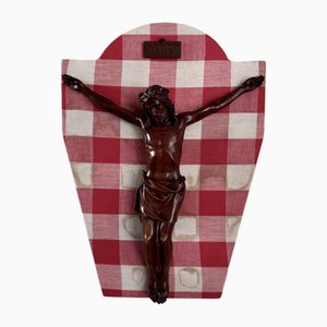 Crucifix Antique en Bois de Noyer Sculpté, 1700s