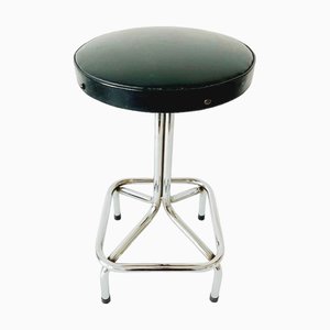 Vintage Tubular Chrome and Black Leatherette Stool