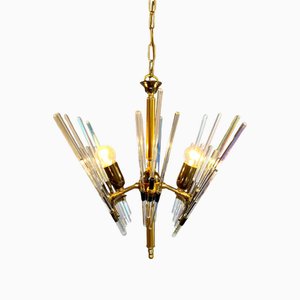 Lampadario Golden Era in ottone e vetro nello stile di Gaetano Sciolari, anni '60